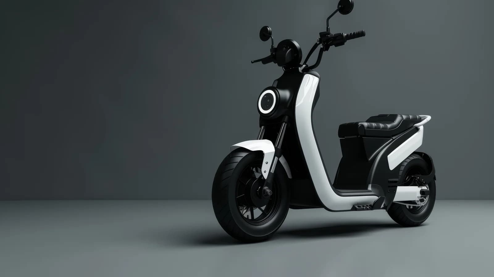 E-Roller-Akku-Reparatur: schwarz-weißer Elektroroller mit Sitzbank